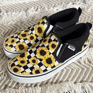 Vans Black and Yellow Sunflower Checkered Slip-Ons